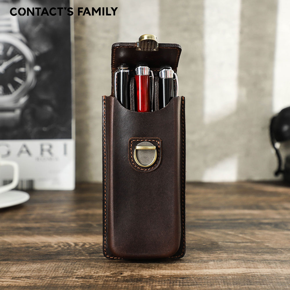 Leather Fountain Pen Case 3 Slots Pouch - Handgefertigtes Echtleder-Federmäppchen für 3 Stifte mit