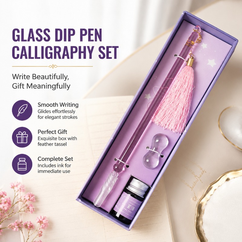 Glass Dip Pen Calligraphy Ink Set - Glas-Dip-Pen-Kalligraphie-Set mit Tinte, handgefertigte Stift-Geschenkbox mit