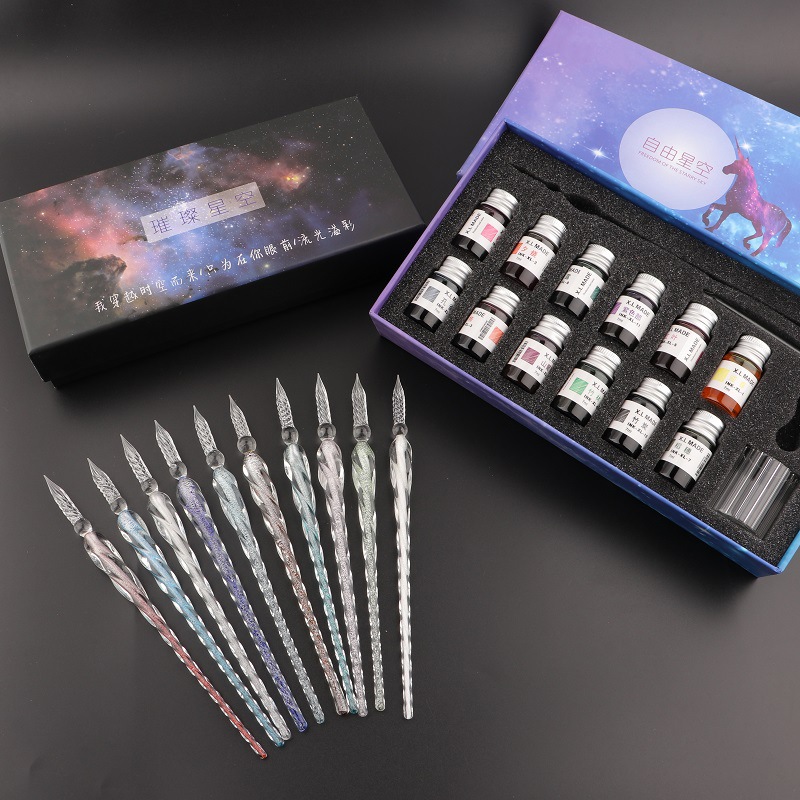 Glass Dip Pen Calligraphy Ink Set - Handgefertigtes Dip-Pen- und Tintenset aus Glas,