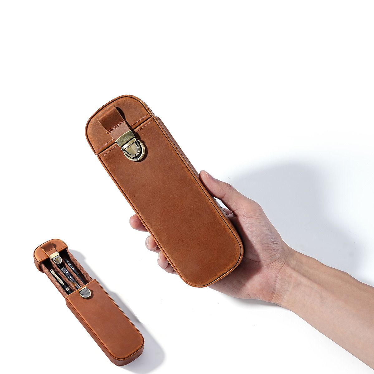 Leather Fountain Pen Case 3 Slots Pouch - Stiftetui aus Vollnarbenleder im Crazy-Horse-Stil mit