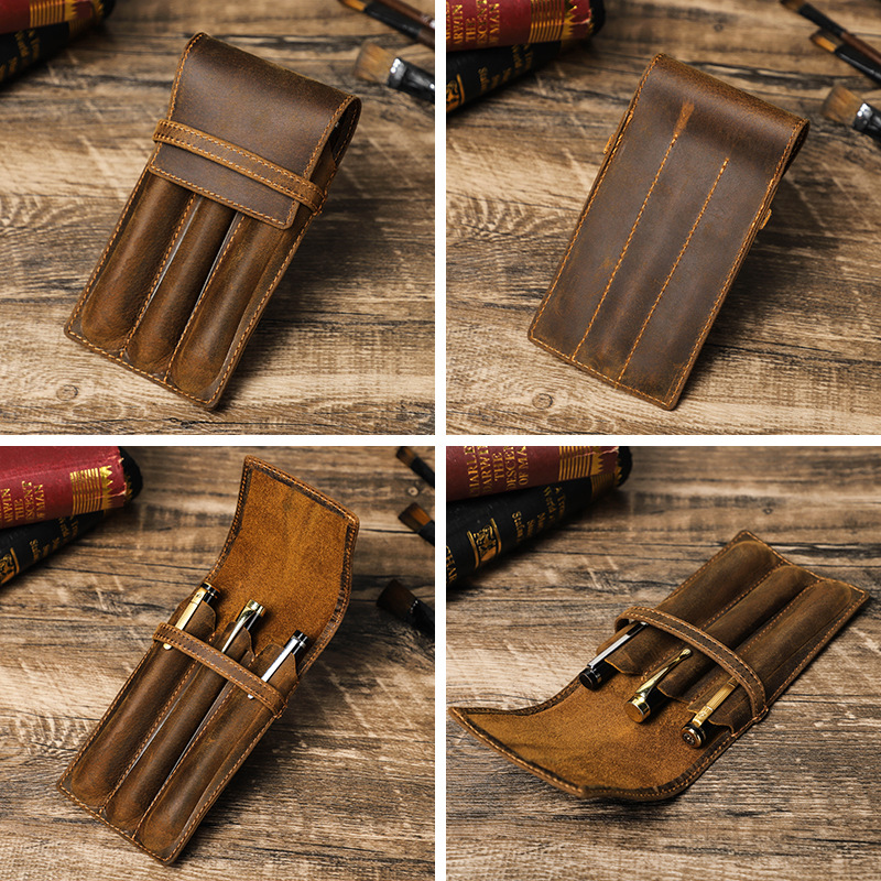 Vintage Crazy Horse Leder-Stif – Leather Fountain Pen Case 3 Slots Pouch Bewertung und Preis
