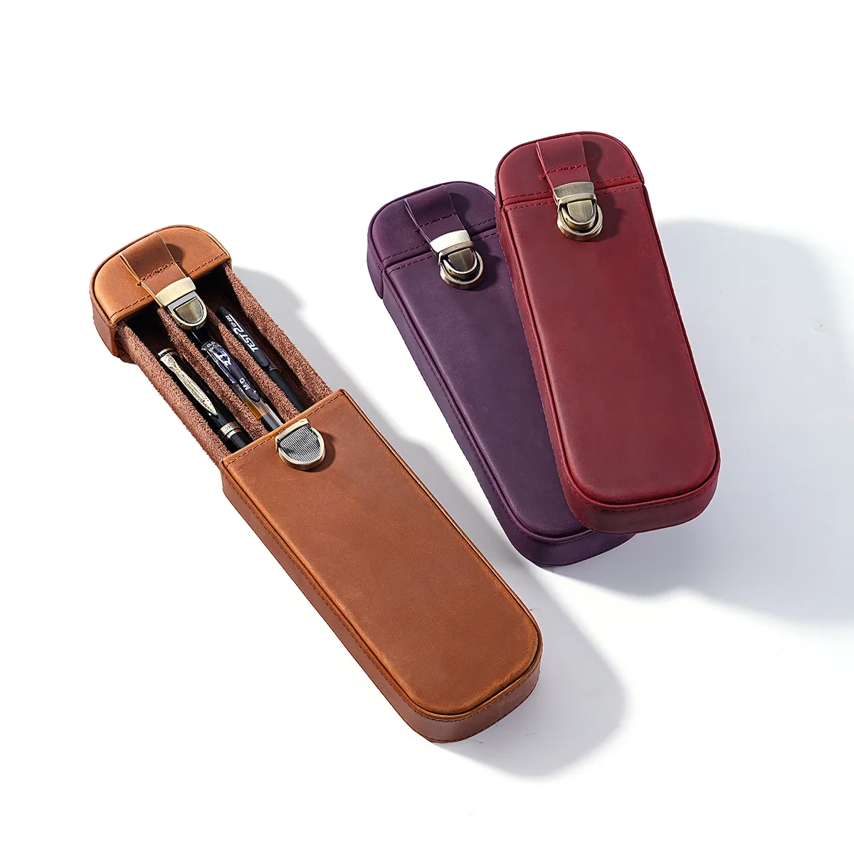 Stiftetui aus Vollnarbenleder  – Leather Fountain Pen Case 3 Slots Pouch Bewertung und Preis